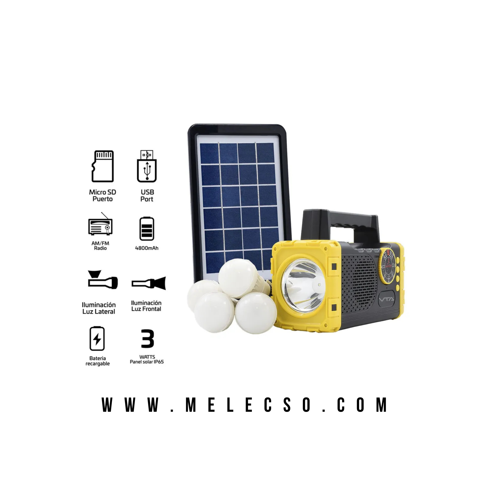 Mini KIT SOLAR PORTÁTIL CON RADIO Y 4 BOMBILLOS LED
