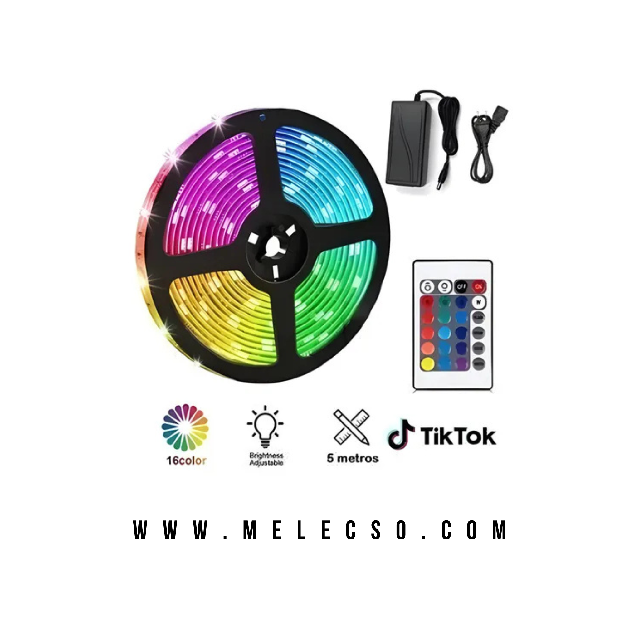 Cinta Led Rgb x 5 metros con controlador y fuente